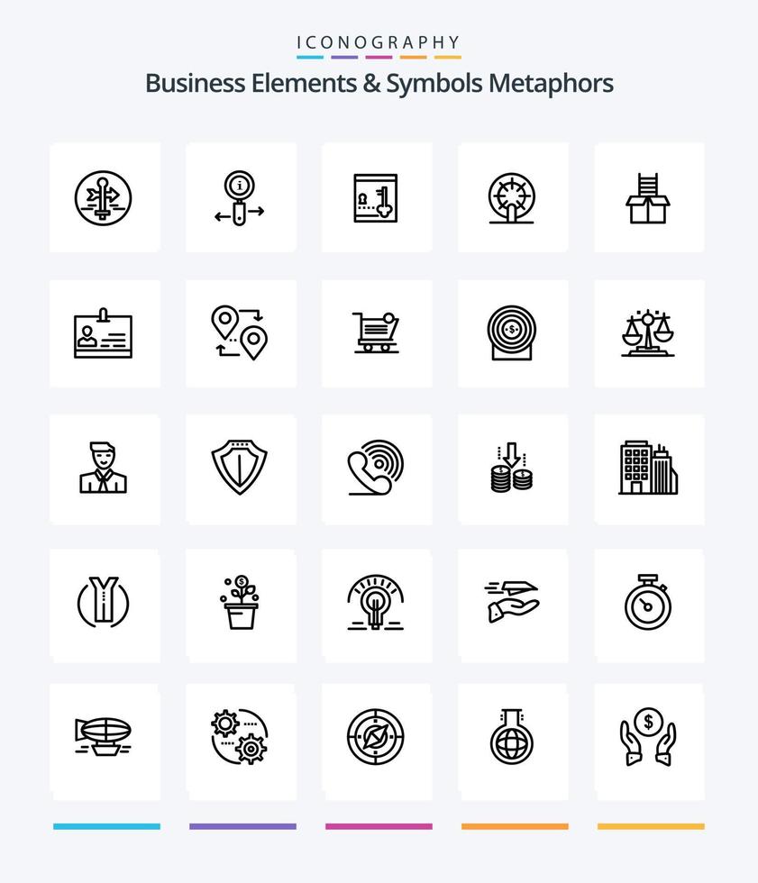 Creative Business Elements And Symbols Metaphors 25 OutLine icon pack  Such As box. ship. search. boat. key vector