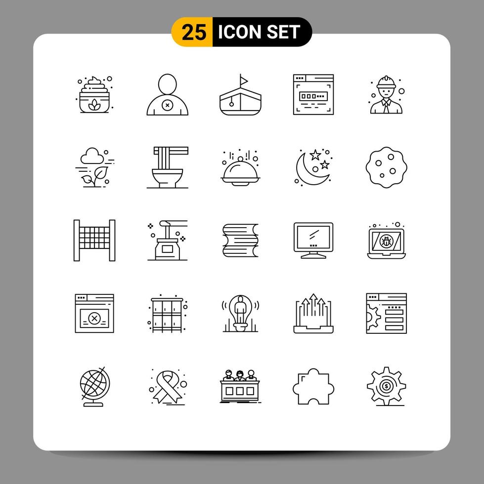 25 iconos creativos signos y símbolos modernos de elementos de diseño de vectores editables de línea de trabajador de transporte de planta de hoja