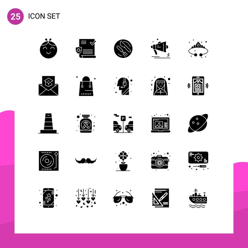 Modern Set of 25 Solid Glyphs and symbols such as fashion loudspeaker dish announcement marketing Editable Vector Design Elements