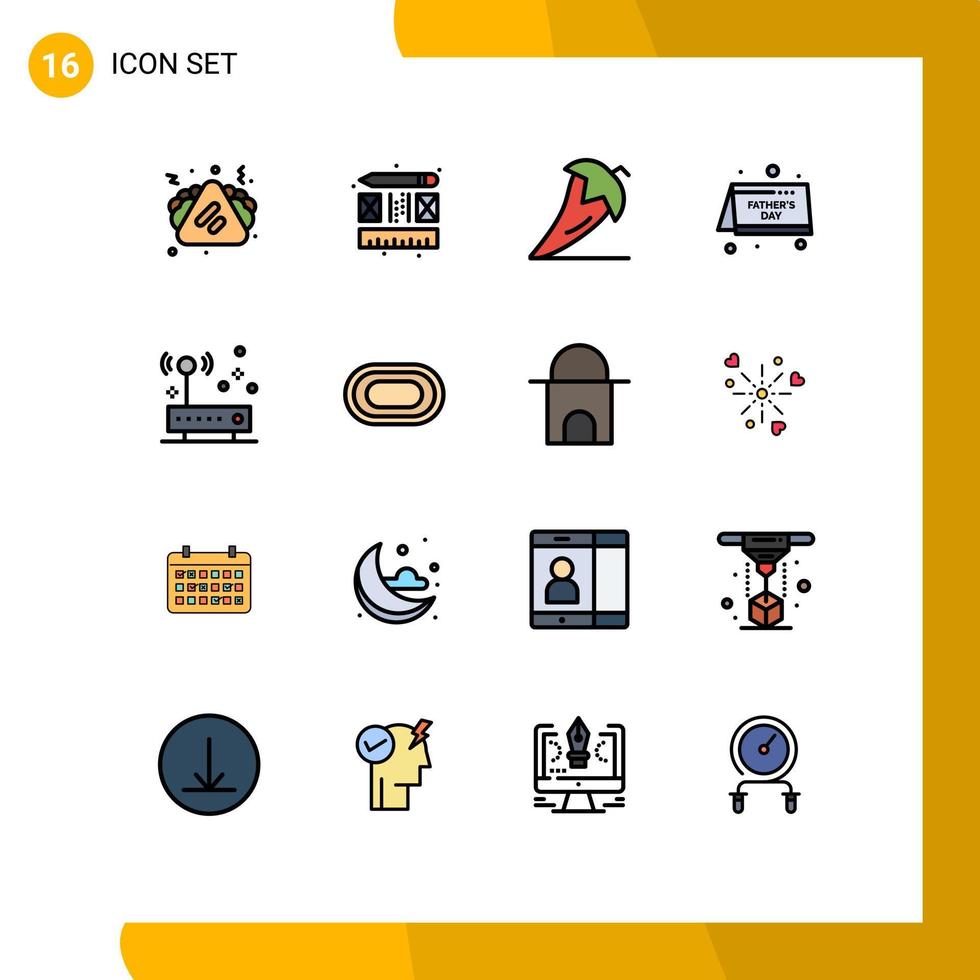 User Interface Pack of 16 Basic Flat Color Filled Lines of hardware fathers day food father calendar Editable Creative Vector Design Elements