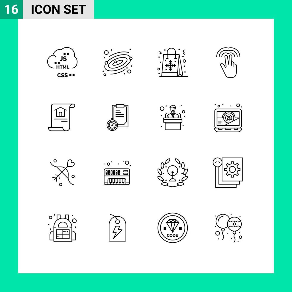 Stock Vector Icon Pack of 16 Line Signs and Symbols for construction hand bag gestures snow Editable Vector Design Elements