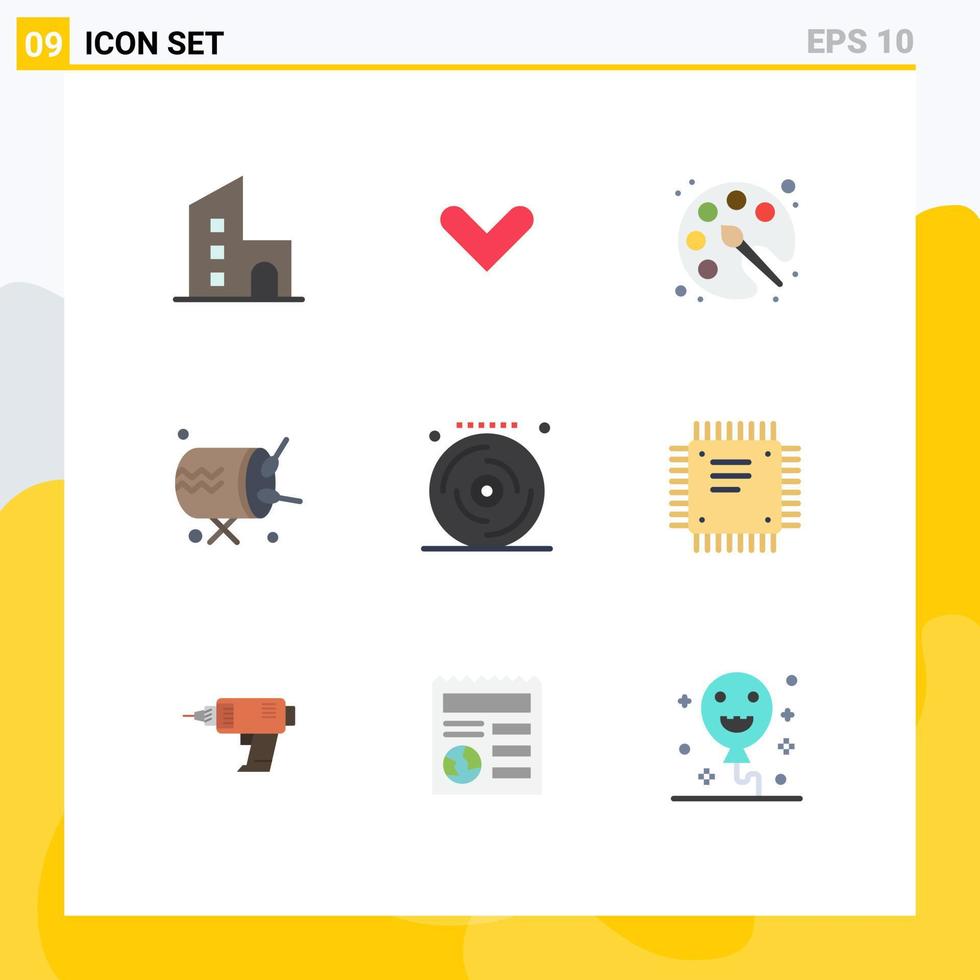 Set of 9 Modern UI Icons Symbols Signs for birthday instrument down baraban education Editable Vector Design Elements