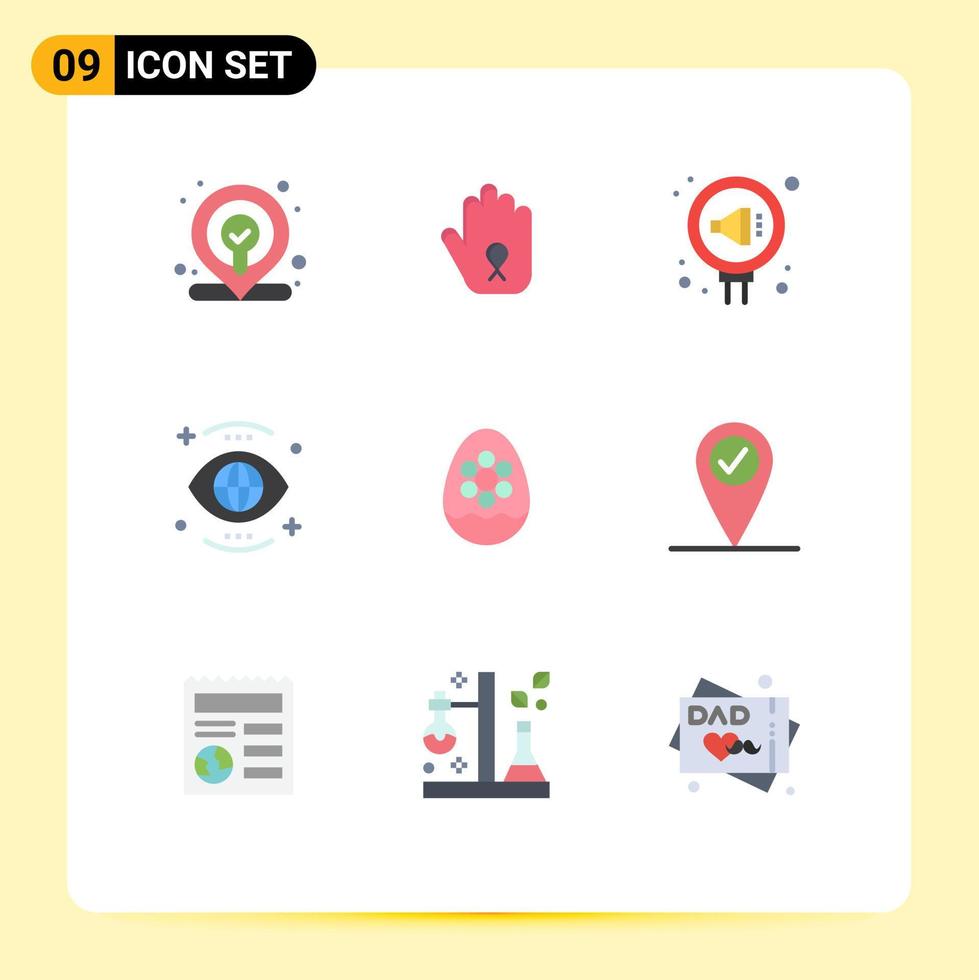 Universal Icon Symbols Group of 9 Modern Flat Colors of egg view pr search eye Editable Vector Design Elements