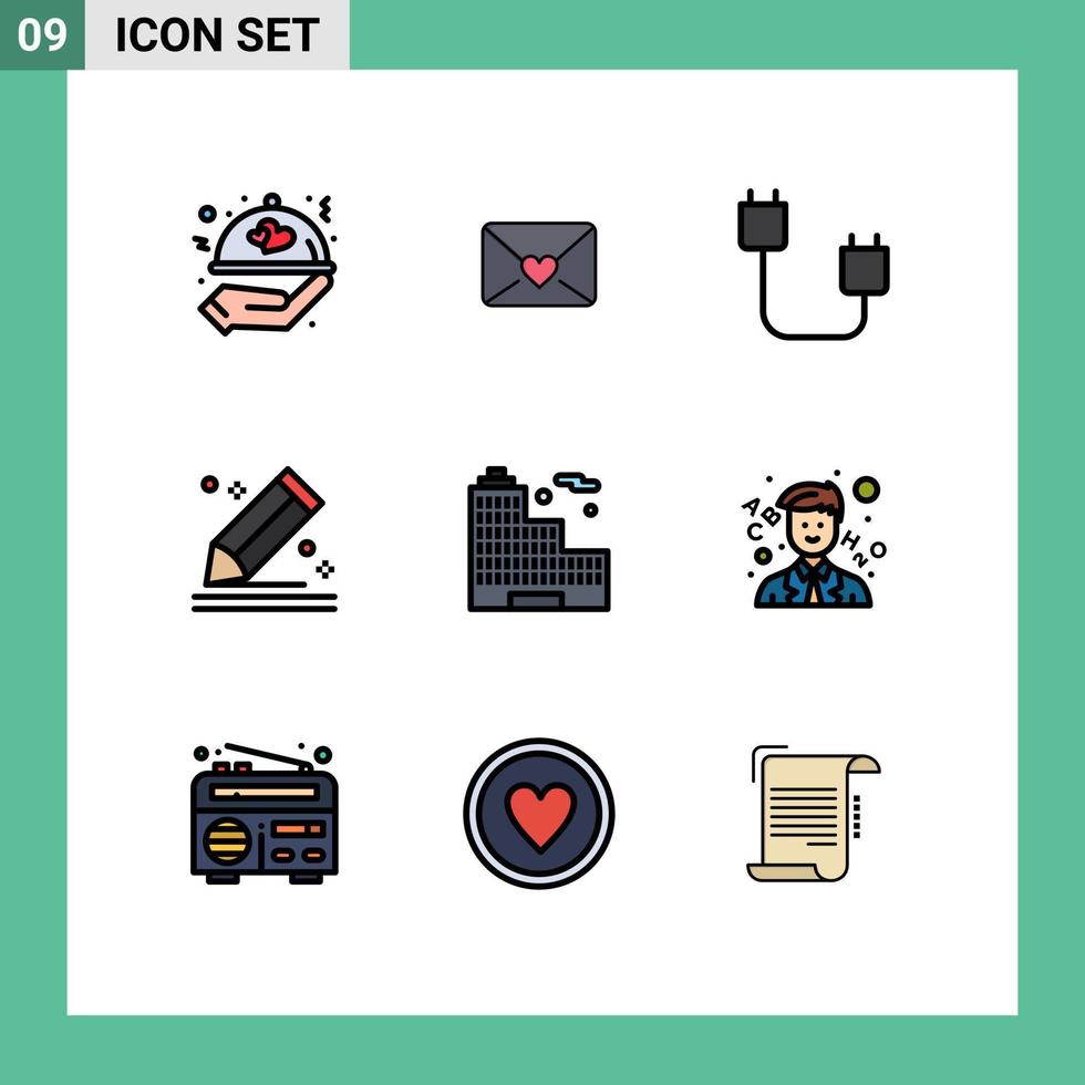 Group of 9 Filledline Flat Colors Signs and Symbols for building sketch cord pencil compose Editable Vector Design Elements