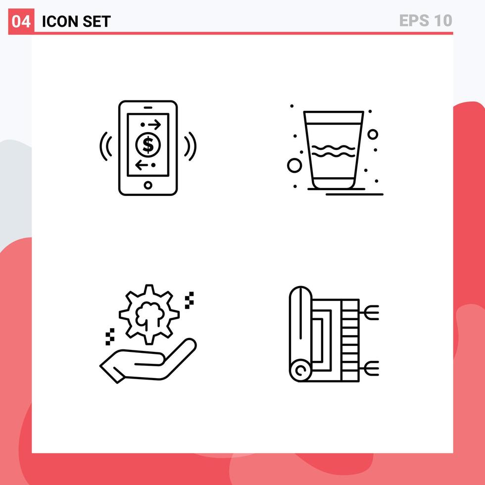 Mobile Interface Line Set of 4 Pictograms of connections hand communications india brain Editable Vector Design Elements