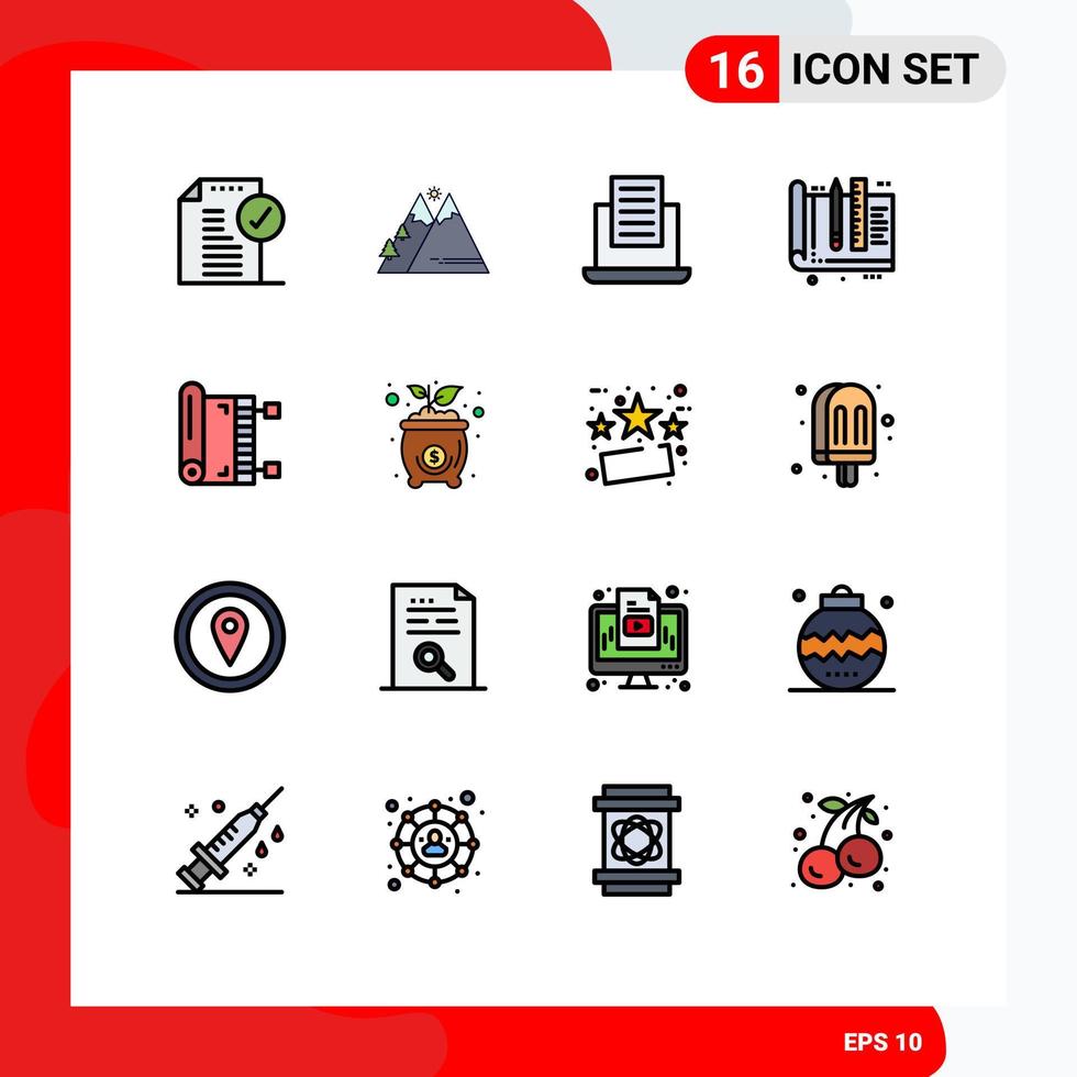 16 User Interface Flat Color Filled Line Pack of modern Signs and Symbols of tools education sun design text Editable Creative Vector Design Elements