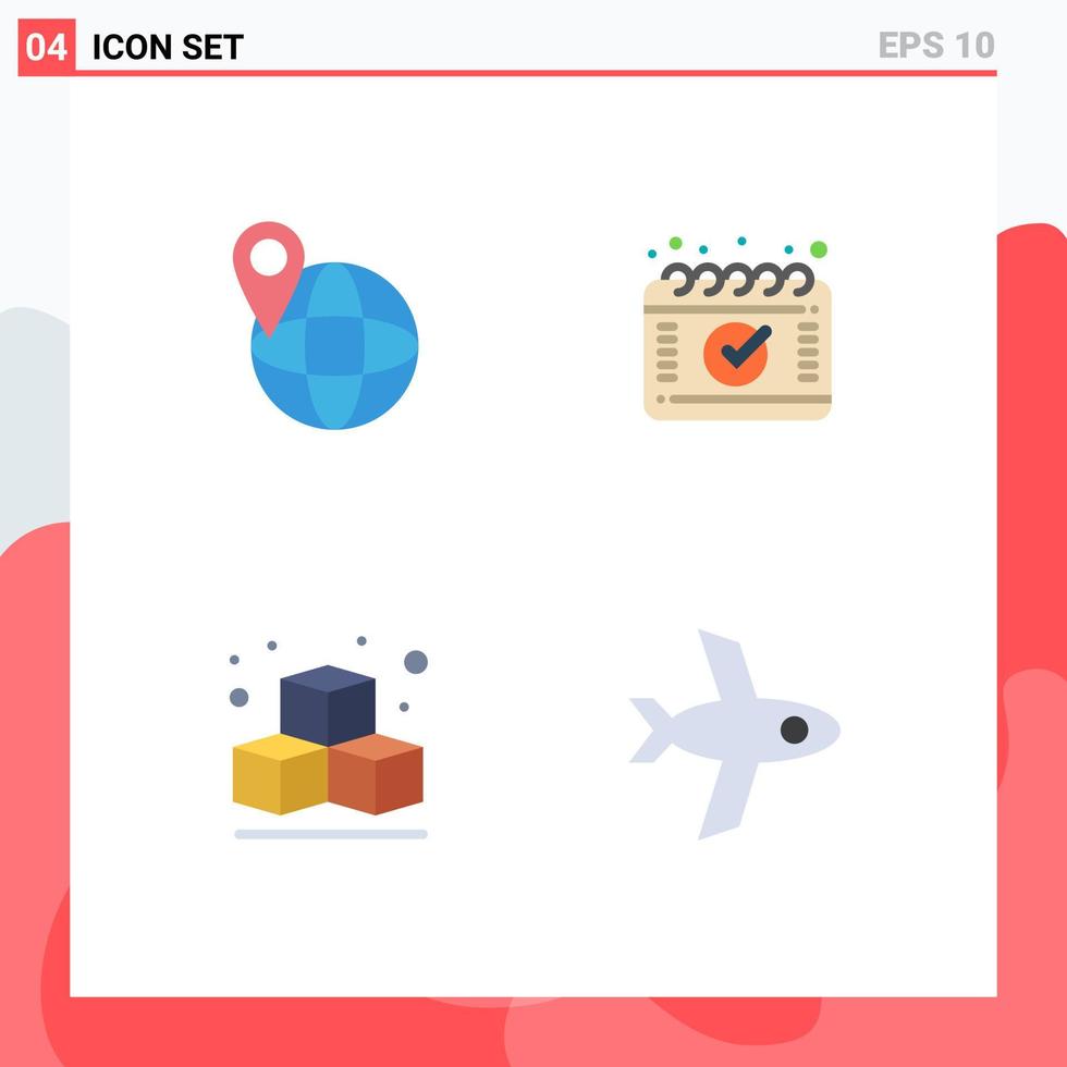 4 Thematic Vector Flat Icons and Editable Symbols of global plane appointment box Editable Vector Design Elements