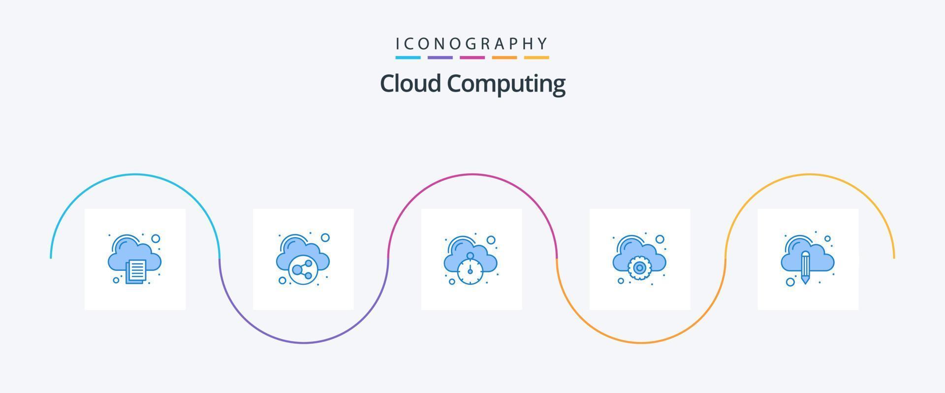 Cloud Computing Blue 5 Icon Pack Including edit. fast hosting. gear. cloud vector