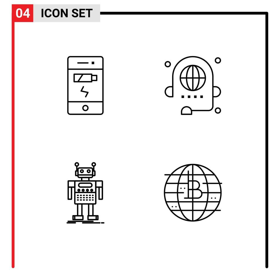 4 Thematic Vector Filledline Flat Colors and Editable Symbols of battery robot status conference artificial Editable Vector Design Elements