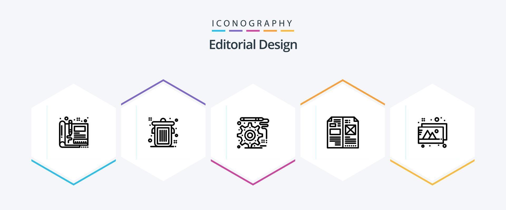 paquete de iconos de 25 líneas de diseño editorial que incluye imágenes. medios de comunicación. diseño. diseño. diseño vector