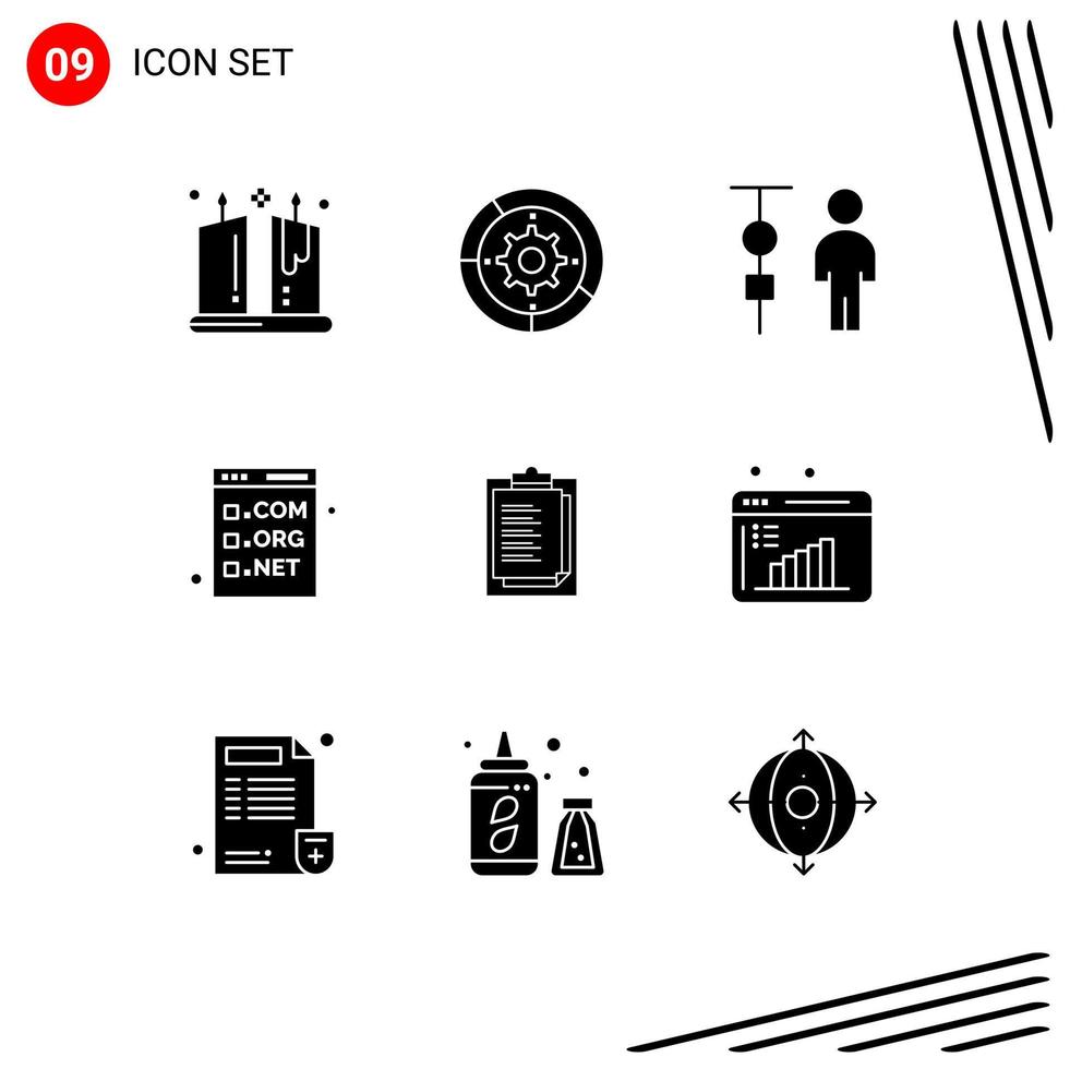 Group of 9 Modern Solid Glyphs Set for development code process browser corporate management Editable Vector Design Elements