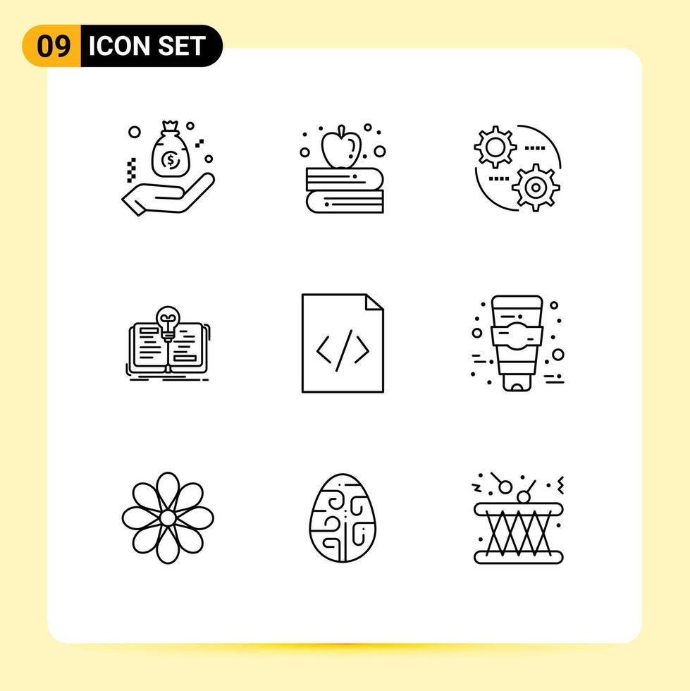 Editable Vector Line Pack of 9 Simple Outlines of document story control novel book Editable Vector Design Elements