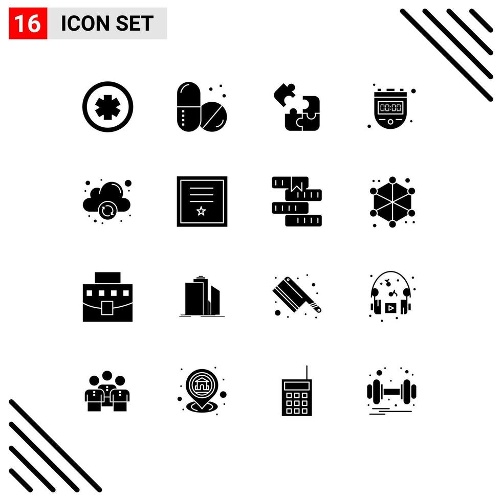 16 Universal Solid Glyph Signs Symbols of online cloud puzzle watch stop Editable Vector Design Elements