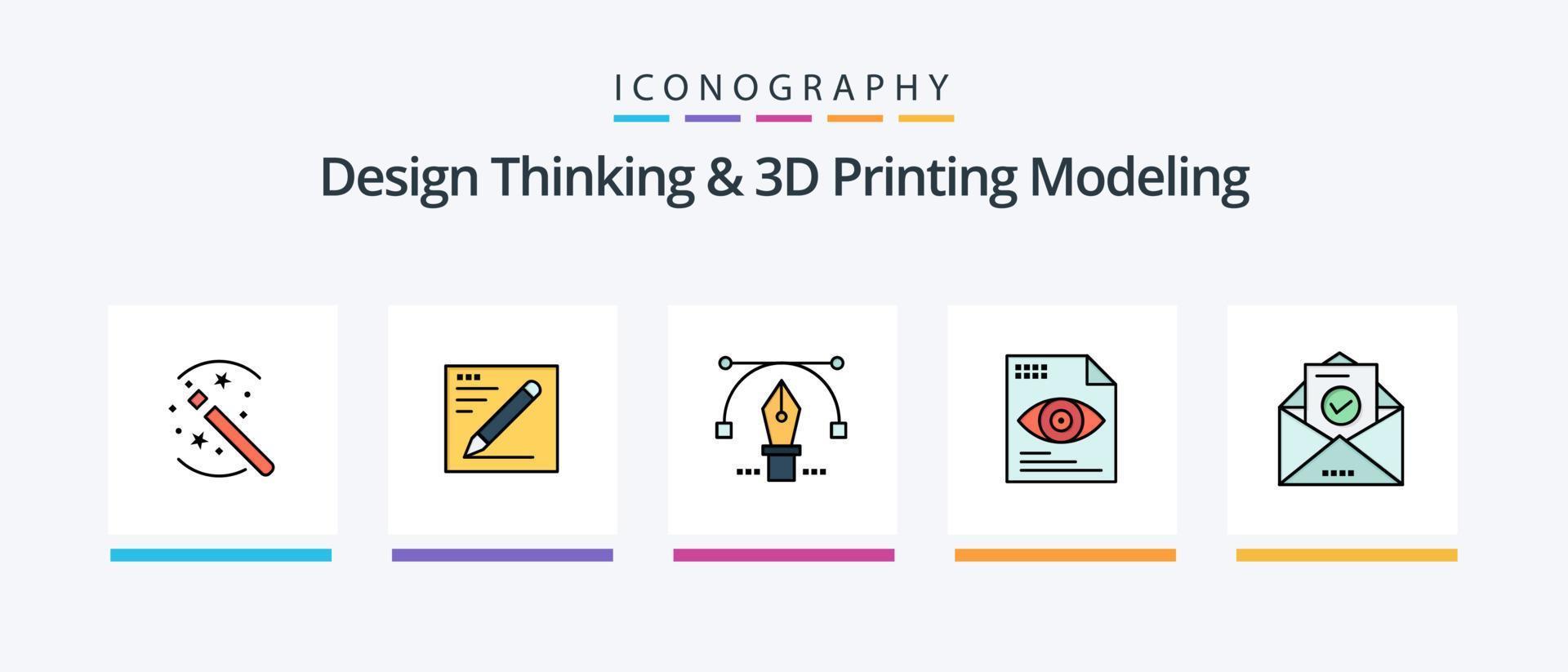 Design Thinking And D Printing Modeling Line Filled 5 Icon Pack Including d modeld. head. bulb. pen . services. Creative Icons Design vector