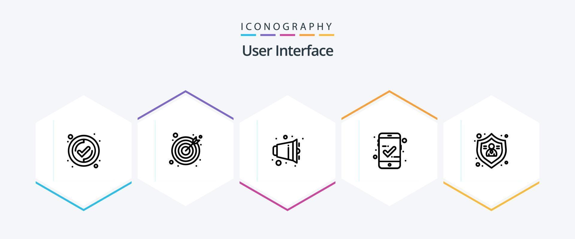 paquete de iconos de 25 líneas de la interfaz de usuario que incluye . proteger. volumen. gente. acceso móvil vector