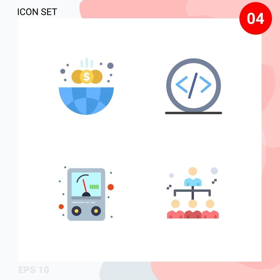 Group of 4 Modern Flat Icons Set for business ampere globe development voltmeter Editable Vector Design Elements