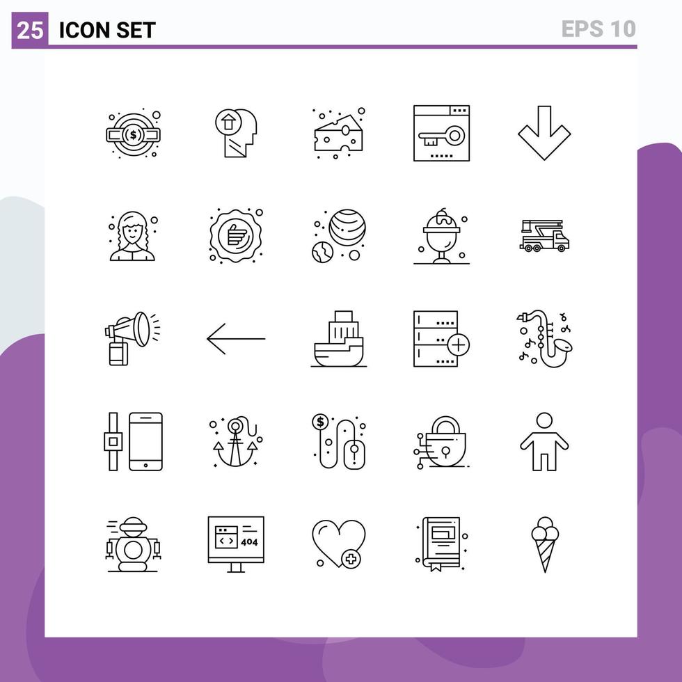 Universal Icon Symbols Group of 25 Modern Lines of optimization keywords mind engine food Editable Vector Design Elements