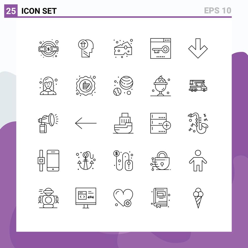 grupo de símbolos de iconos universales de 25 líneas modernas de palabras clave de optimización elementos de diseño de vectores editables de alimentos de motor mental