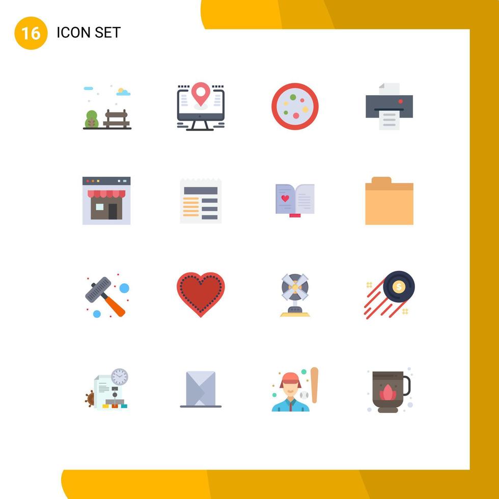 Mobile Interface Flat Color Set of 16 Pictograms of interface printer biology print laboratory Editable Pack of Creative Vector Design Elements