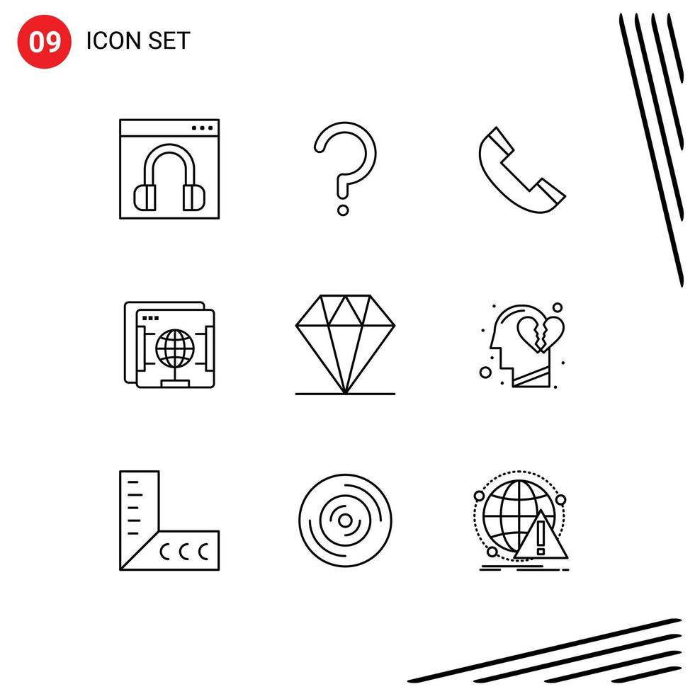 Set of 9 Modern UI Icons Symbols Signs for care web mark internet telephone Editable Vector Design Elements