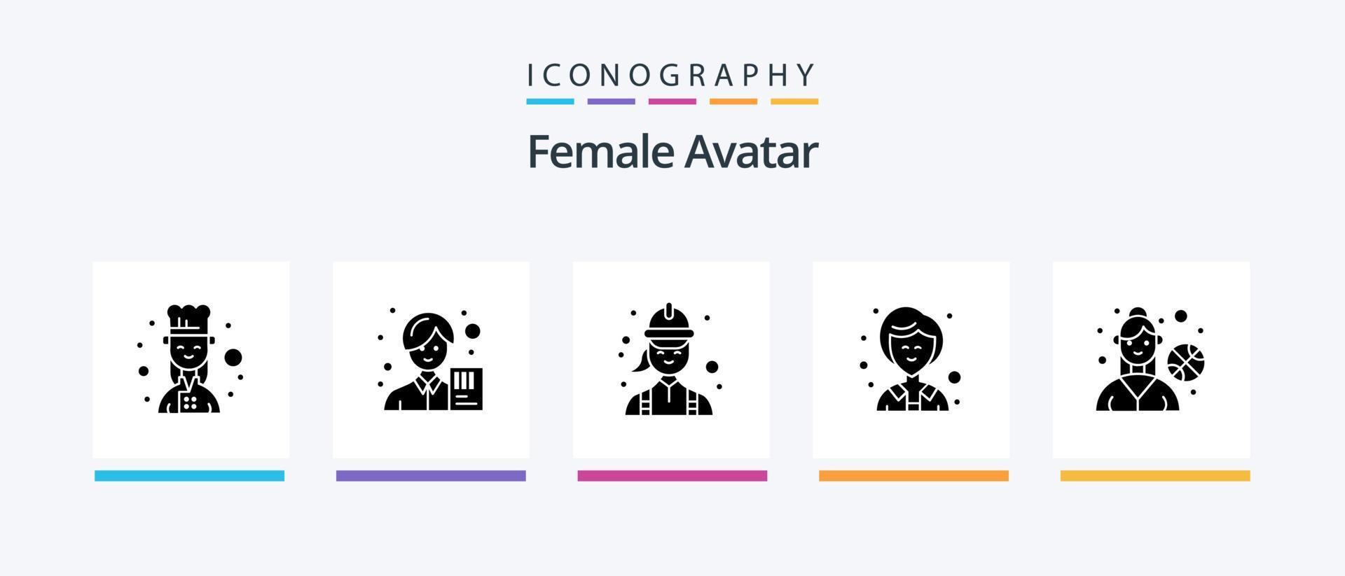 paquete de iconos de glifo 5 de avatar femenino que incluye jugador de baloncesto. femenino. femenino. mujer de negocios. femenino. diseño de iconos creativos vector
