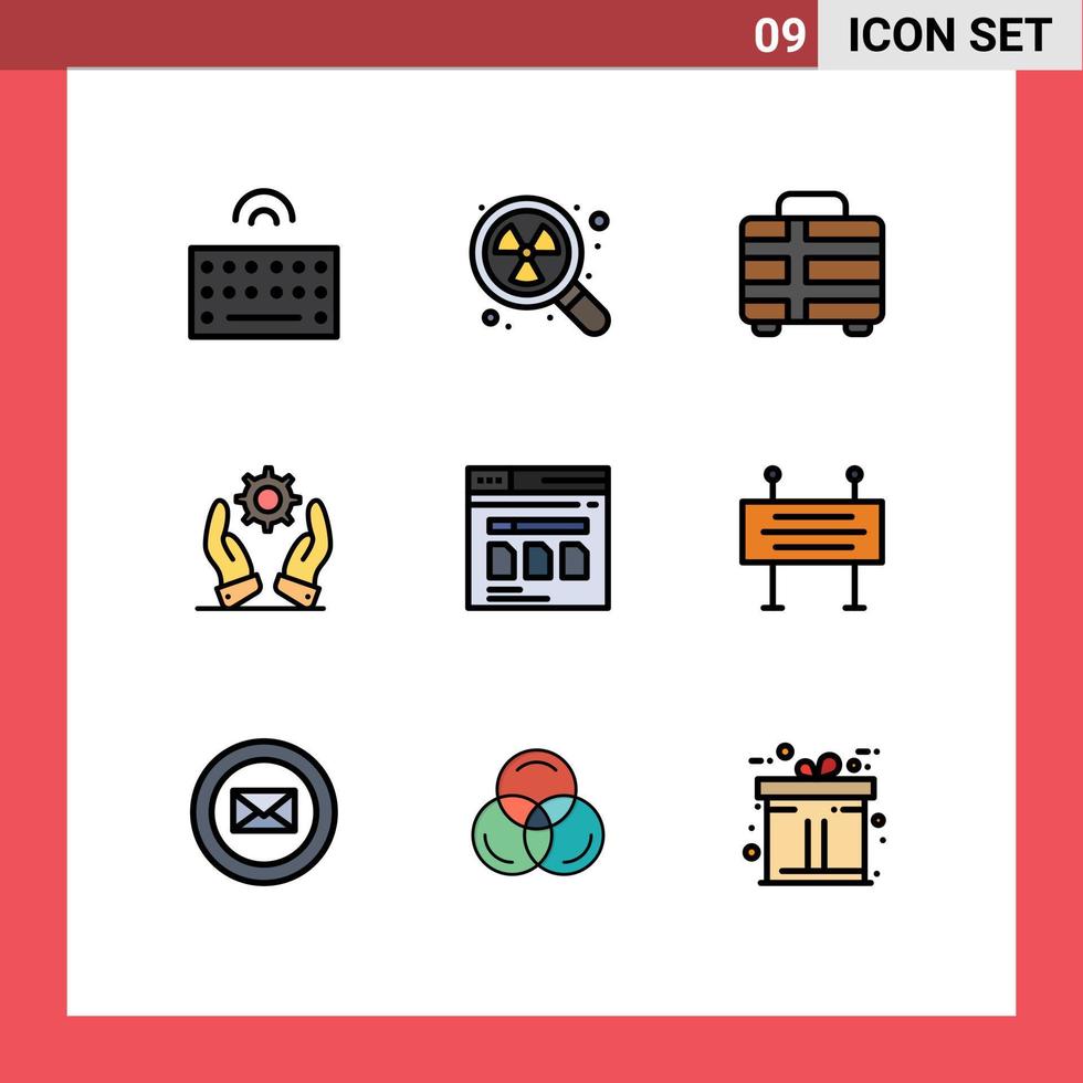 Group of 9 Filledline Flat Colors Signs and Symbols for secure solutions beach modern business Editable Vector Design Elements