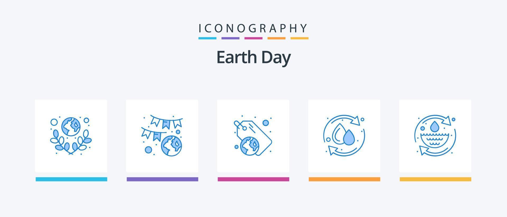 Earth Day Blue 5 Icon Pack Including water drop. recycle. green. ecology. recycle. Creative Icons Design vector