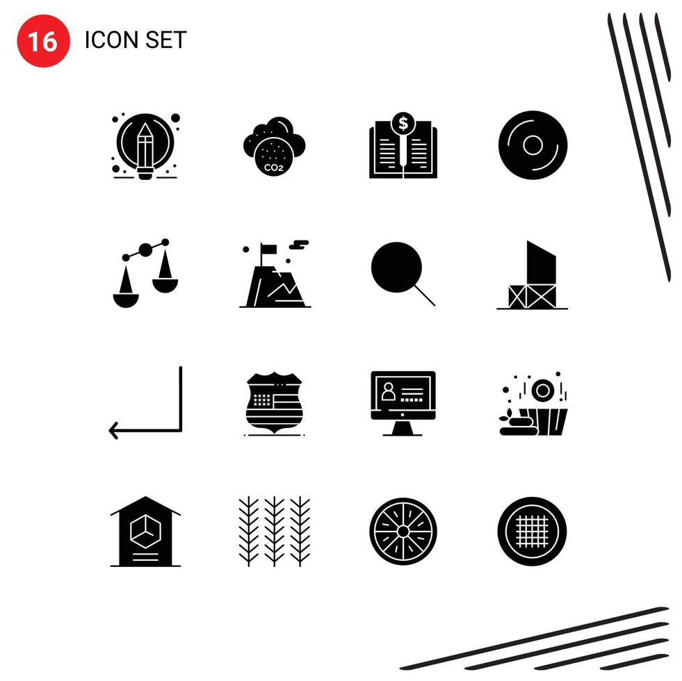 16 Solid Glyph concept for Websites Mobile and Apps balance media book dvd cd Editable Vector Design Elements