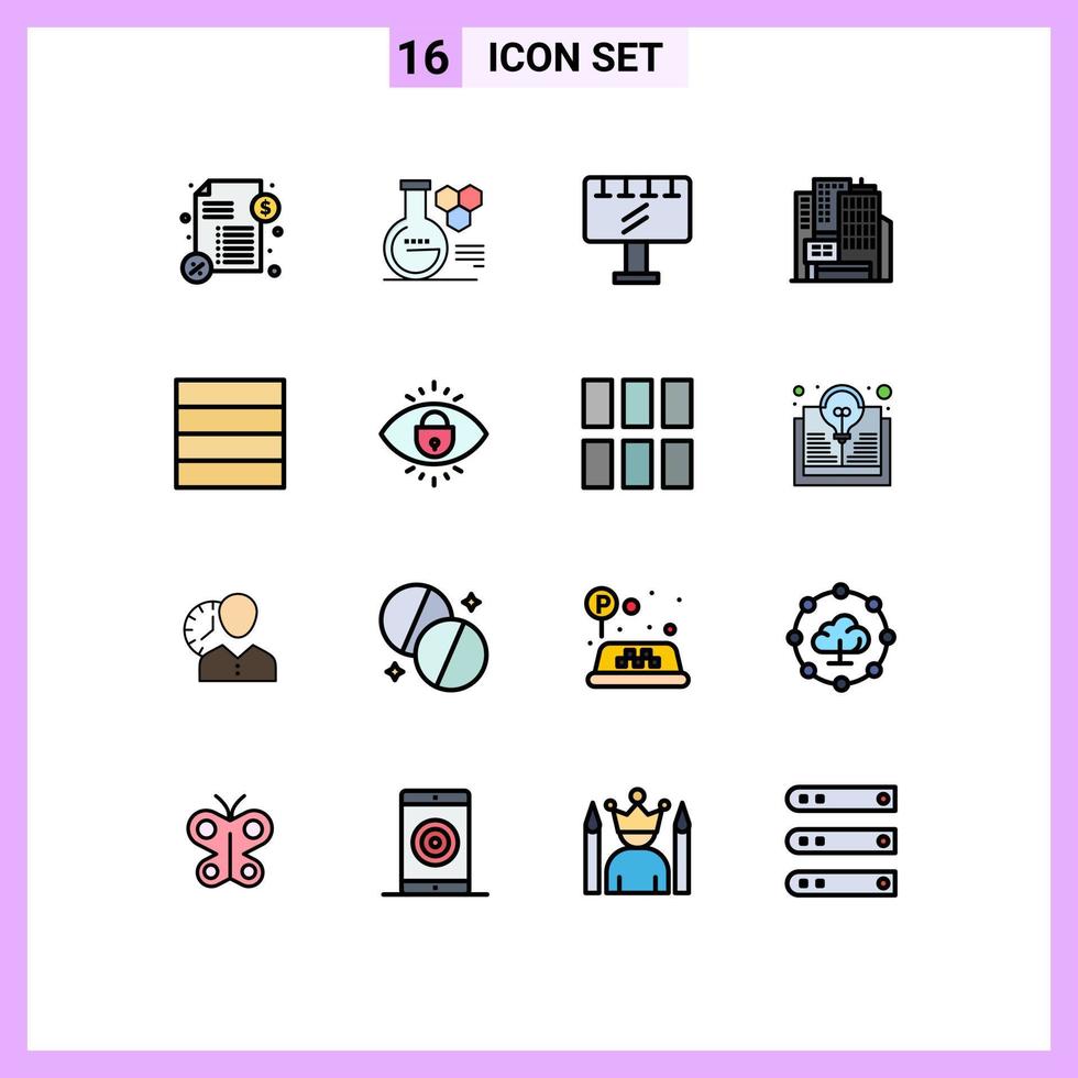 paquete de 16 líneas llenas de colores planos modernos, signos y símbolos para medios de impresión web, como la construcción de cuadrículas de signos de estructura alámbrica de Internet, elementos de diseño de vectores creativos editables
