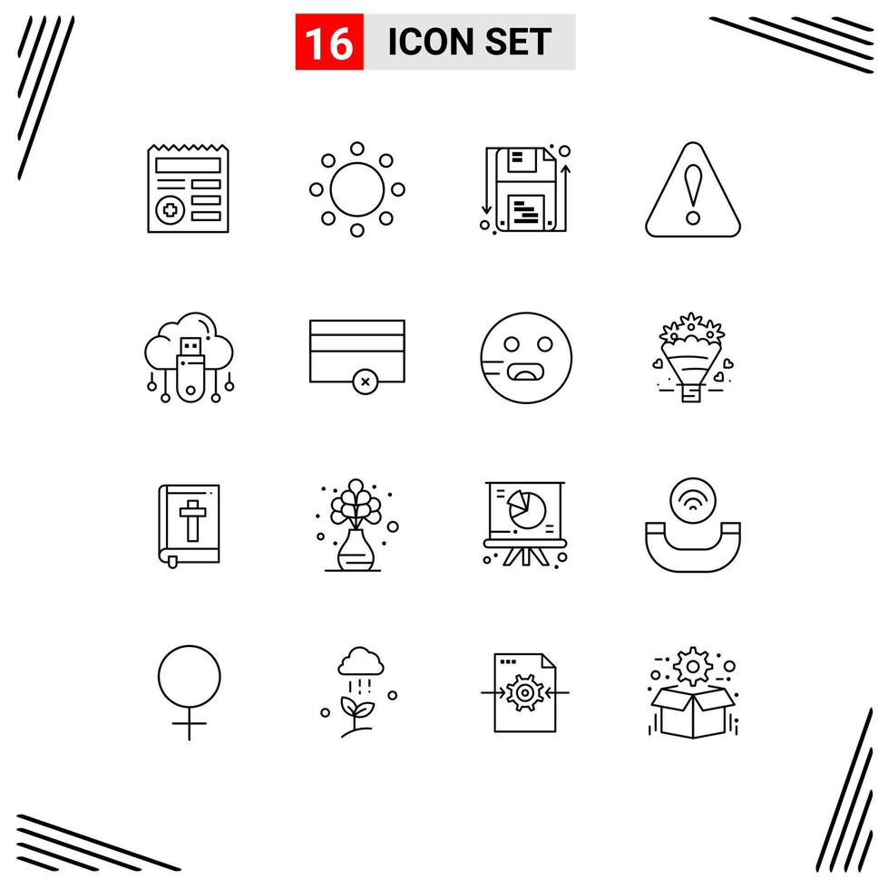 Outline Pack of 16 Universal Symbols of online usb disk warning alert Editable Vector Design Elements