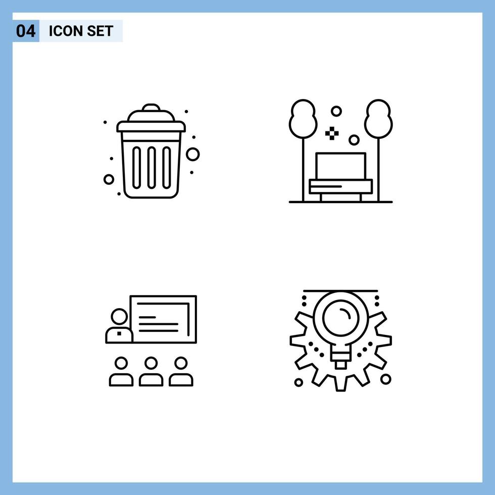 Group of 4 Modern Filledline Flat Colors Set for dustbin teamwork recycle public human Editable Vector Design Elements