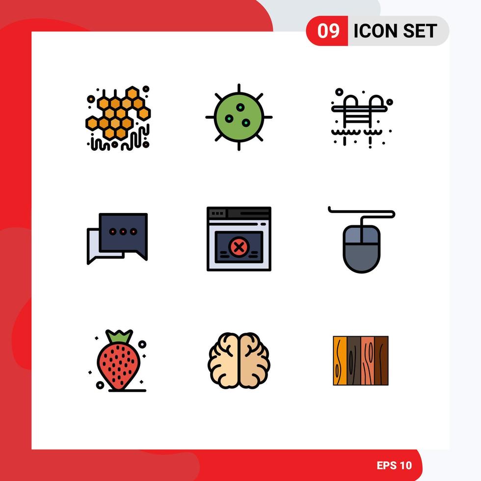 9 User Interface Filledline Flat Color Pack of modern Signs and Symbols of web page germ comment bubble Editable Vector Design Elements