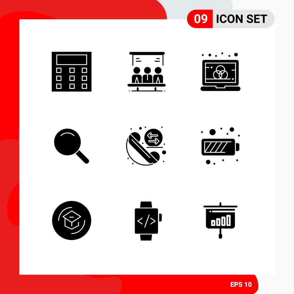 Universal Icon Symbols Group of 9 Modern Solid Glyphs of redial exchange computer call search Editable Vector Design Elements