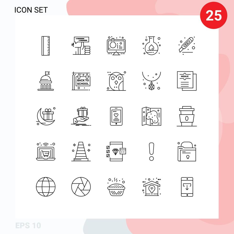 25 Thematic Vector Lines and Editable Symbols of cut lab flask flask test tube Editable Vector Design Elements