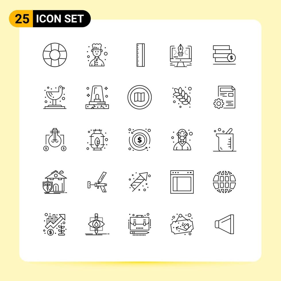 25 Creative Icons Modern Signs and Symbols of bird dollar pen stack design Editable Vector Design Elements