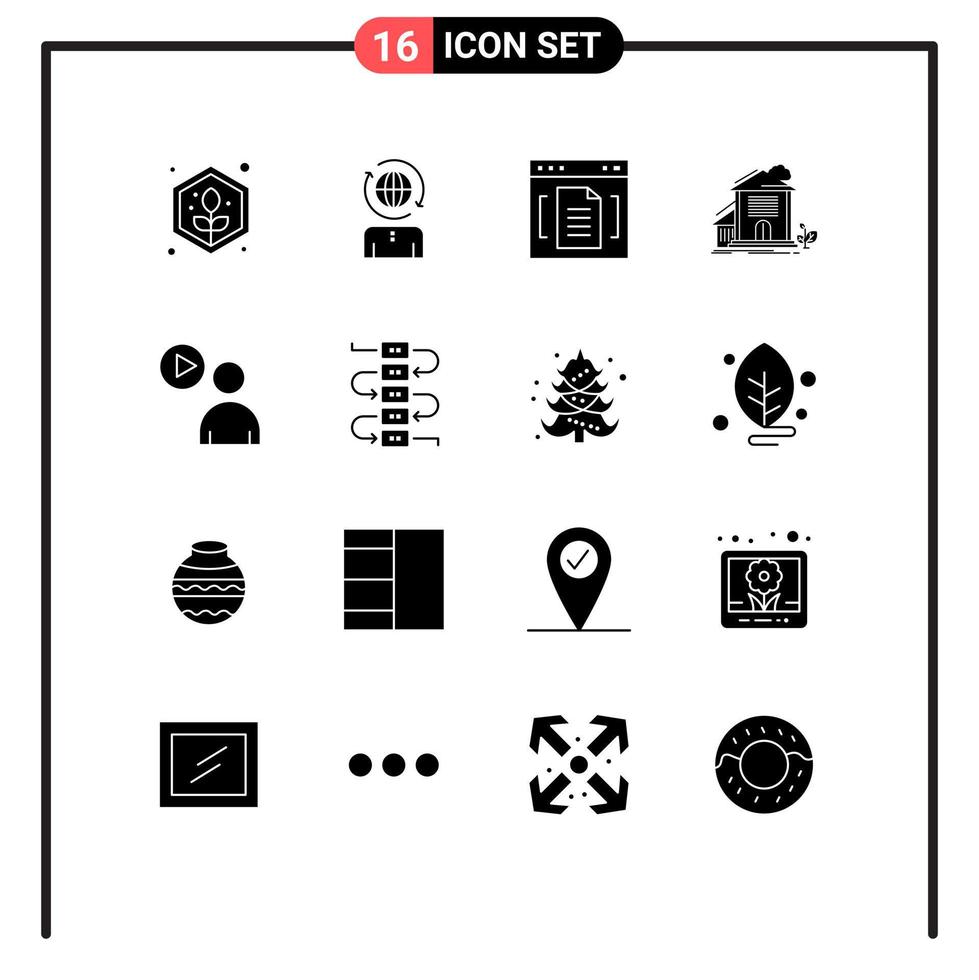 16 Universal Solid Glyph Signs Symbols of office apartment archive house interface Editable Vector Design Elements