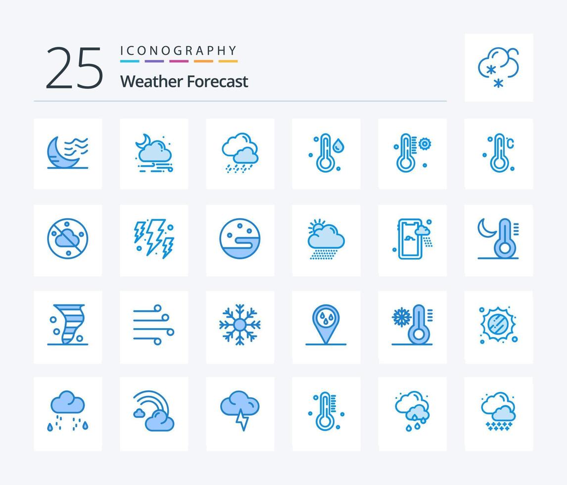 Paquete de iconos de color azul Weather 25 que incluye el clima. la temperatura. clima. clima. lluvia vector