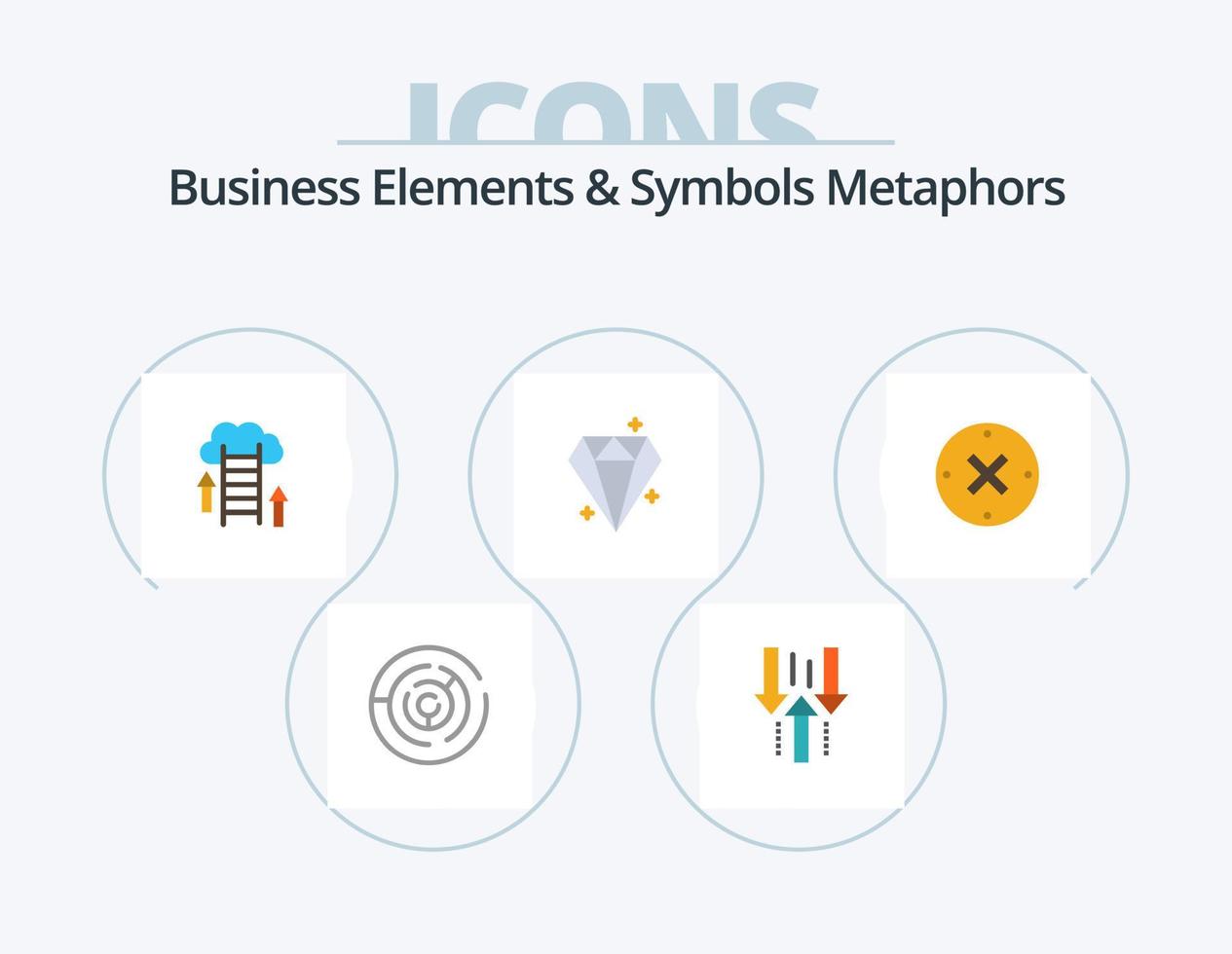 Elementos de negocio y símbolos metáforas paquete de iconos planos 5 diseño de iconos. éxito diamante subir. servidor. subir vector