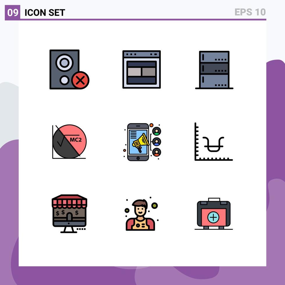 Set of 9 Vector Filledline Flat Colors on Grid for education formula web math devices Editable Vector Design Elements