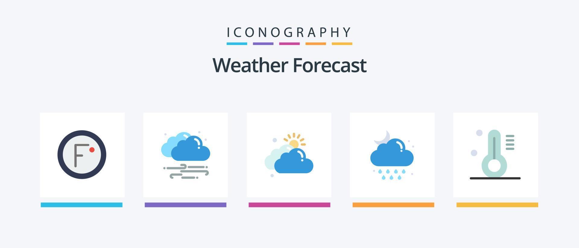 Paquete de 5 íconos del clima plano que incluye la luna. lluvia. nube. soltar. sol. diseño de iconos creativos vector