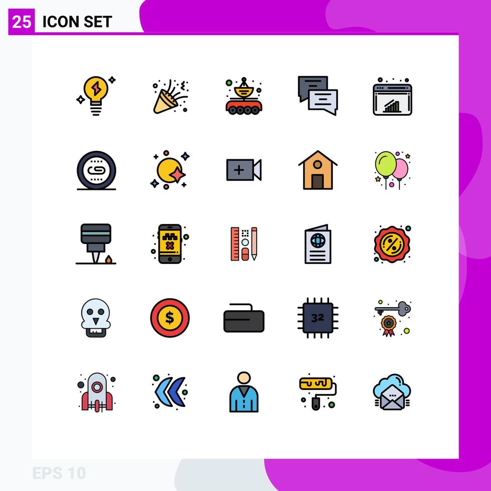 Universal Icon Symbols Group of 25 Modern Filled line Flat Colors of internet chart car message chat Editable Vector Design Elements