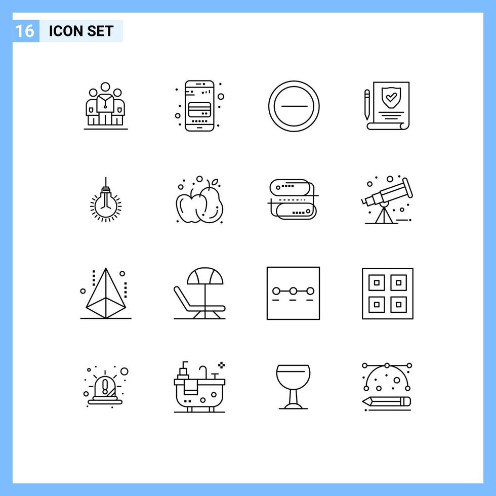 Stock Vector Icon Pack of 16 Line Signs and Symbols for tips bulb interface light paper Editable Vector Design Elements