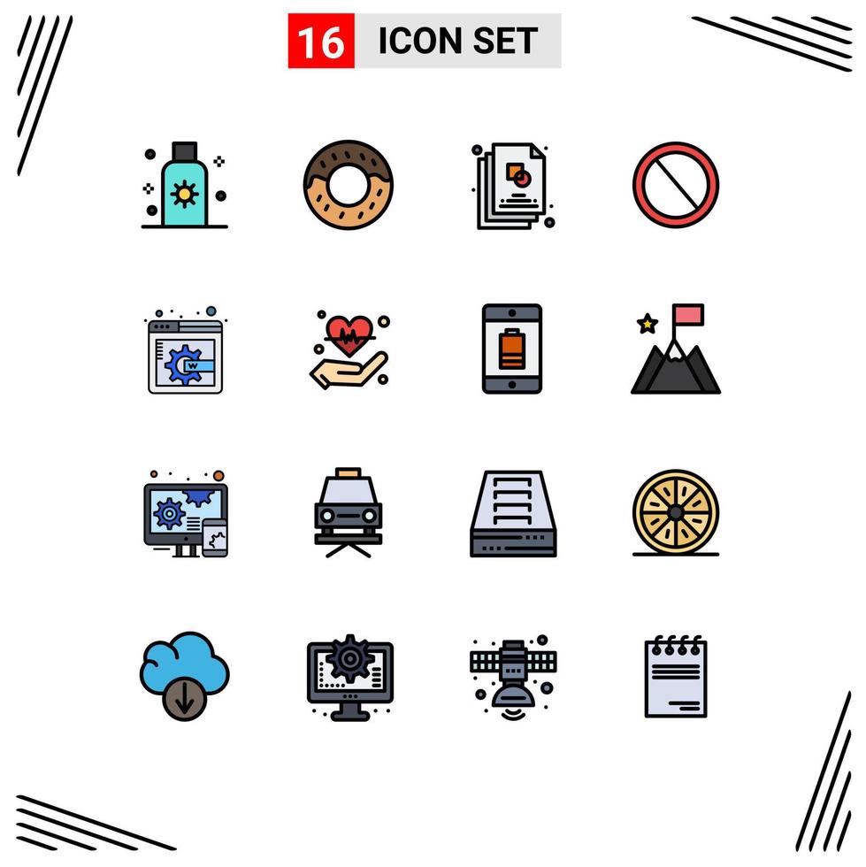 16 User Interface Flat Color Filled Line Pack of modern Signs and Symbols of web page ui creative trash deny Editable Creative Vector Design Elements