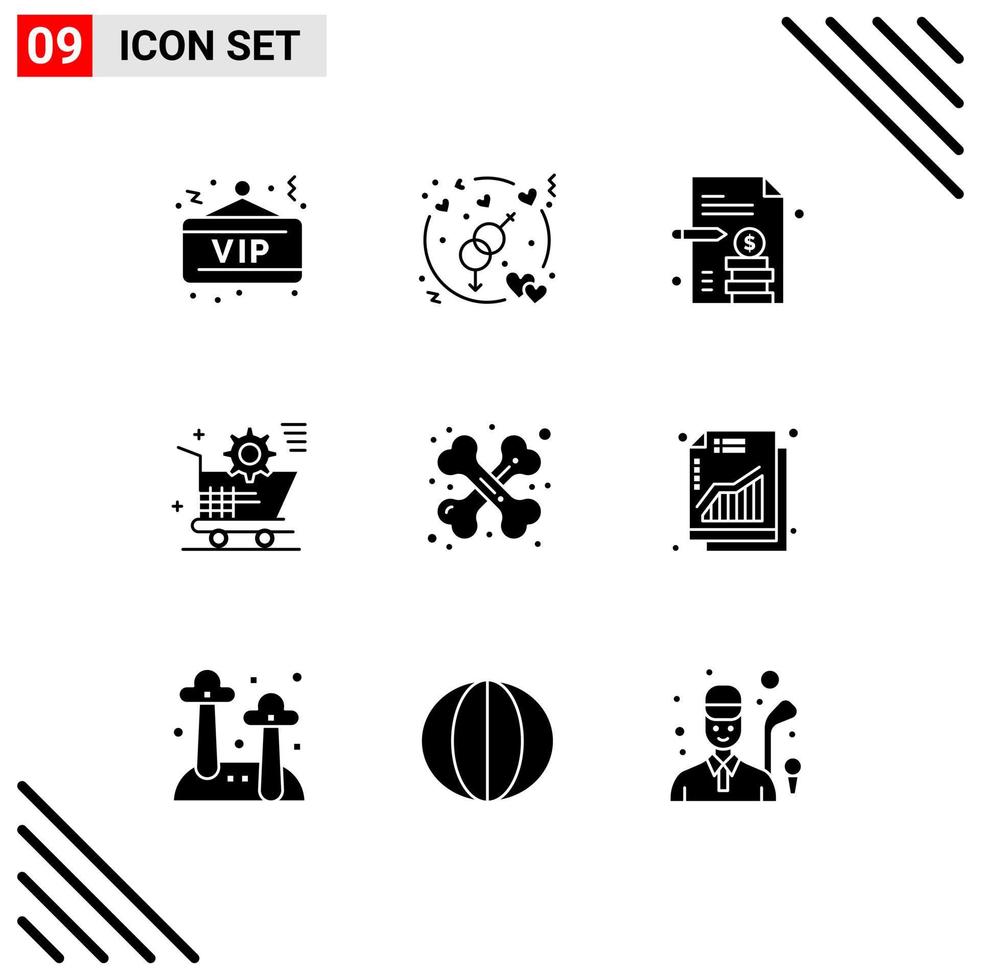 Pack of 9 creative Solid Glyphs of health store business online shopping Editable Vector Design Elements