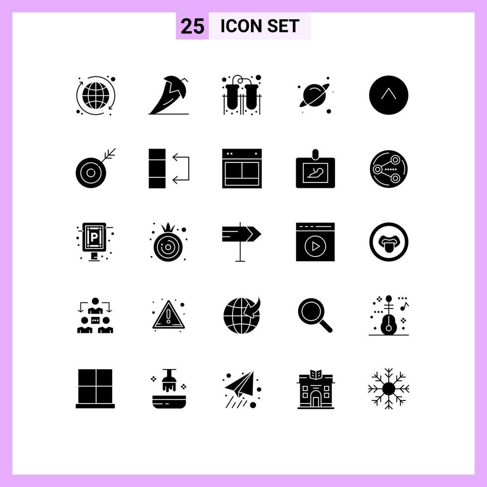 Set of 25 Modern UI Icons Symbols Signs for up arrow experiment space planet Editable Vector Design Elements