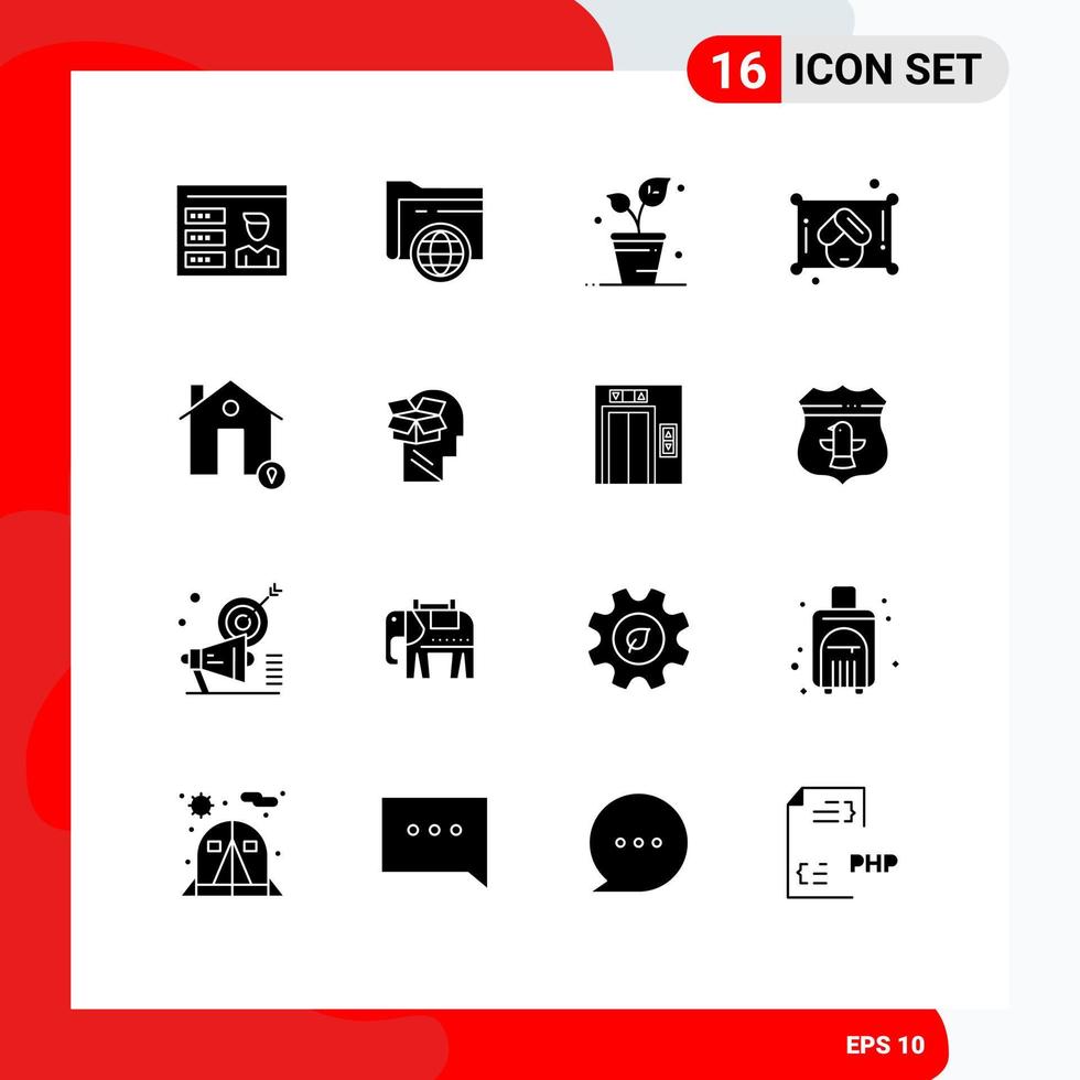 Mobile Interface Solid Glyph Set of 16 Pictograms of house buildings leaf sauna woman Editable Vector Design Elements