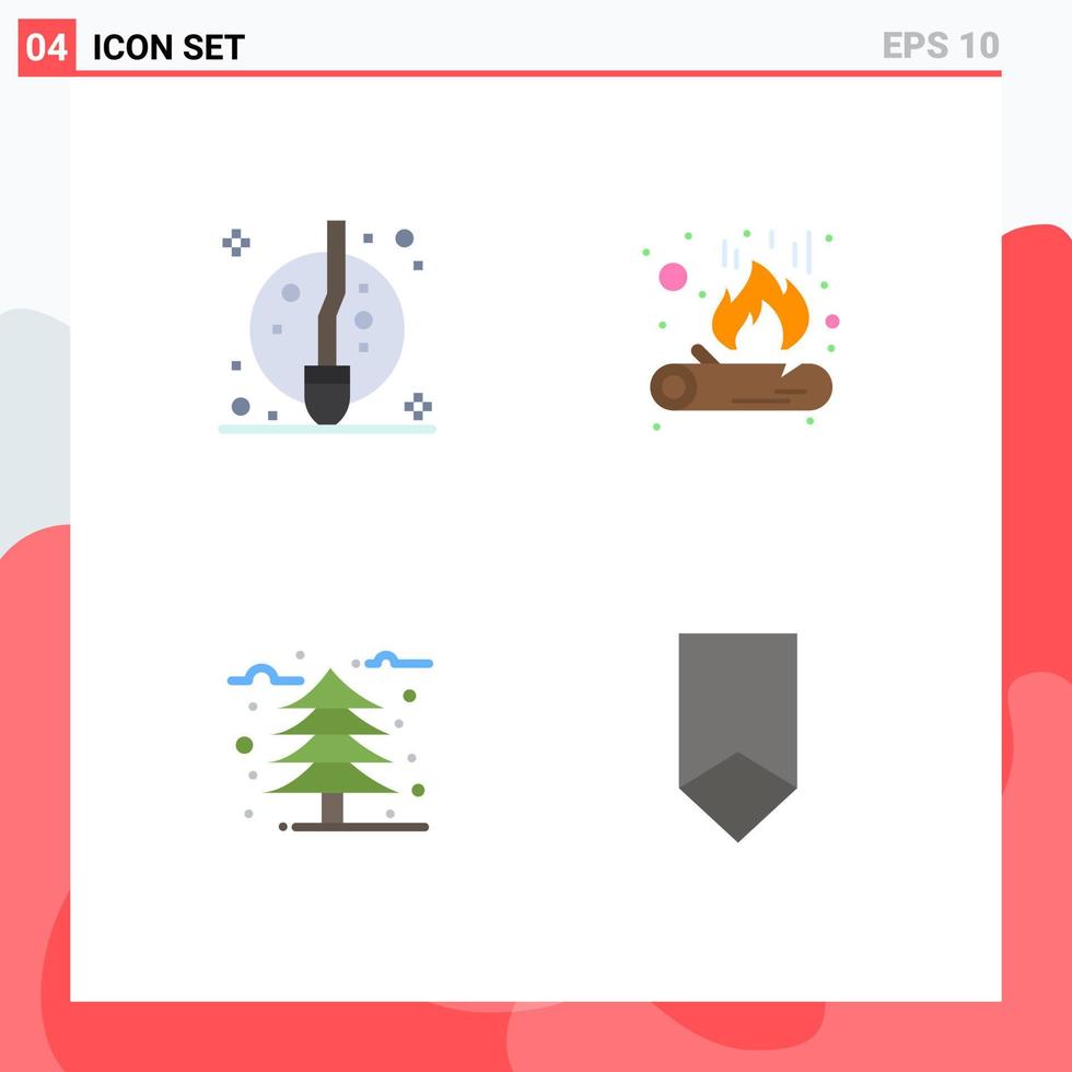 4 Flat Icon concept for Websites Mobile and Apps broom leaf witch flame achievement Editable Vector Design Elements
