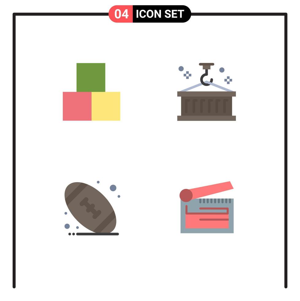 Set of 4 Vector Flat Icons on Grid for blocks american toy container football Editable Vector Design Elements