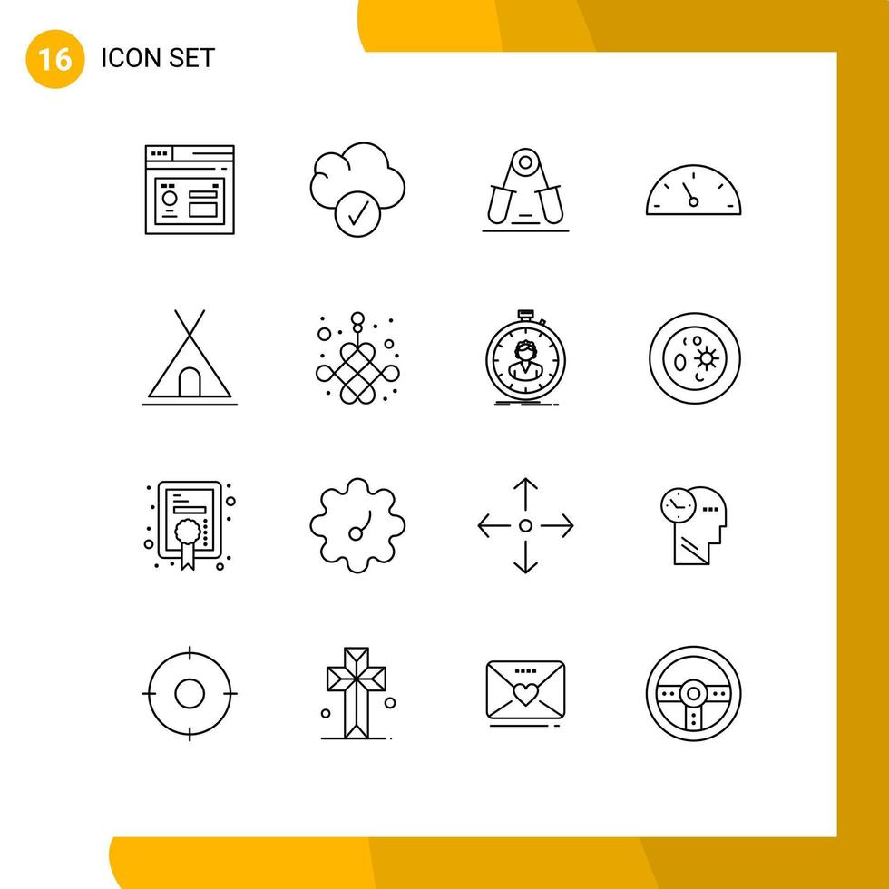 User Interface Pack of 16 Basic Outlines of tent holidays hand speed gauge Editable Vector Design Elements