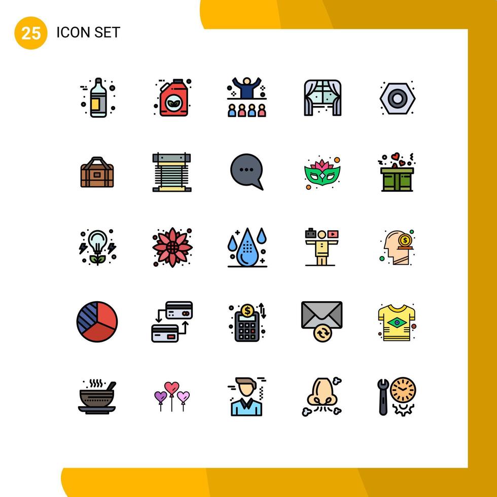 25 Universal Filled line Flat Colors Set for Web and Mobile Applications nut window conference living furniture Editable Vector Design Elements